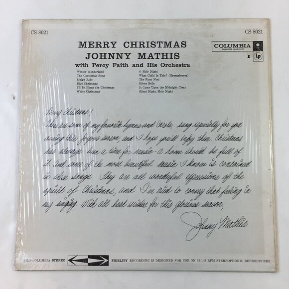 Johnny Mathis "Merry Christmas" Vinyl Record 12 Songs Stereo Columbia CS 8021 - Picture 2 of 7